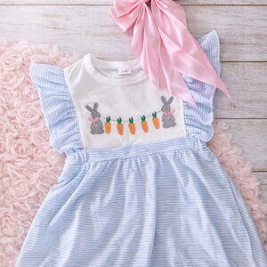 Boutique Pleated & Embroidered Easter Dress w/ Matching Bow